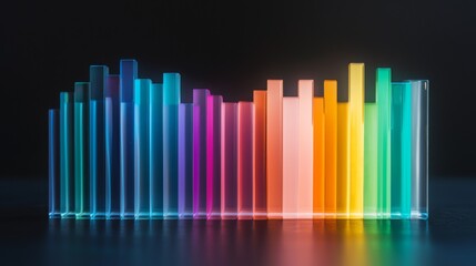 Obraz premium Colorful sound wave bars reflecting vibrant hues on a sleek surface.
