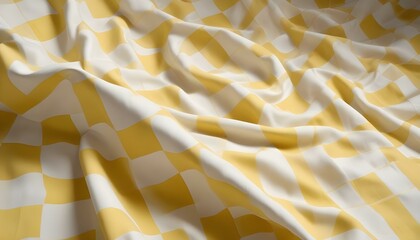 Soft, draped fabric with a bold, yellow and white checkered pattern for background use.