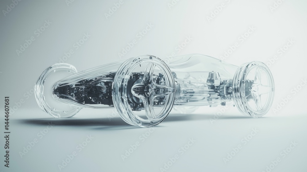 Poster transparent model showcasing intricate mechanical components and engineering.