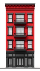 A bold red building showcasing modern architectural design and vibrant urban style.