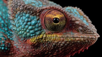 Fototapeta premium Chameleon Close-Up: Iridescent Skin and Golden Eye