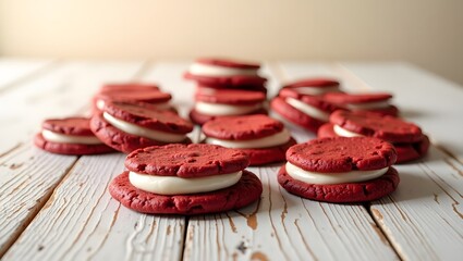 Fototapeta premium Delicious red velvet cookies on the table
