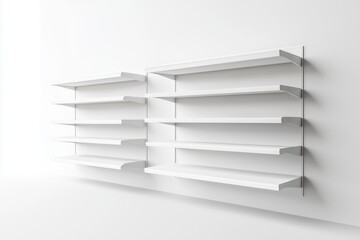 3d White Empty Product Display For Supermarket With Shelves mock up Isolated on white background. Retail shelf, ,display mockup.
