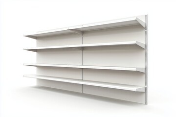 3d White Empty Product Display For Supermarket With Shelves mock up Isolated on white background. Retail shelf, ,display mockup.