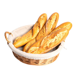 Freshly baked baguettes in woven basket create warm and inviting atmosphere, perfect for any meal or gathering. golden crust and soft interior promise delightful flavors