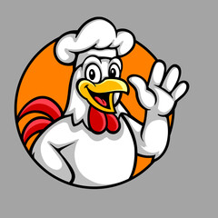 Cute cartoon chicken mascot logo in modern flat style, ideal for food brand, restaurant identity, poultry business, or kids-related design. Perfect for fun, friendly, and tasty branding.