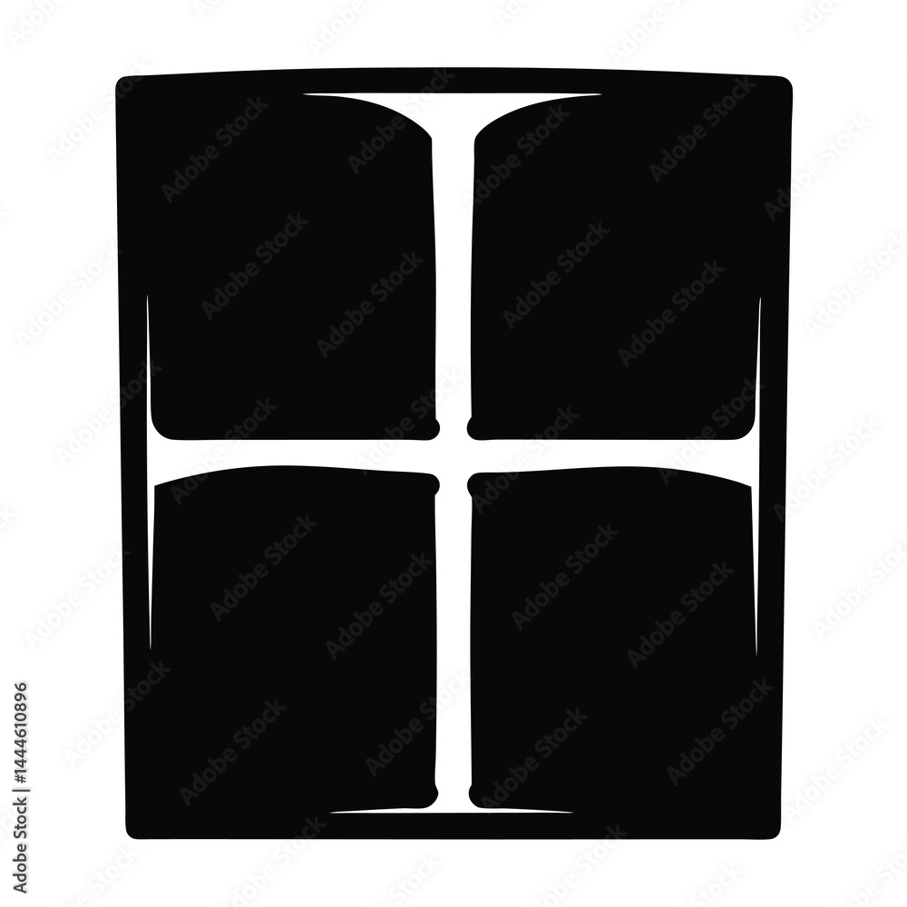 Poster black and white image of a window divided into four panes a simple design for a house window or othe