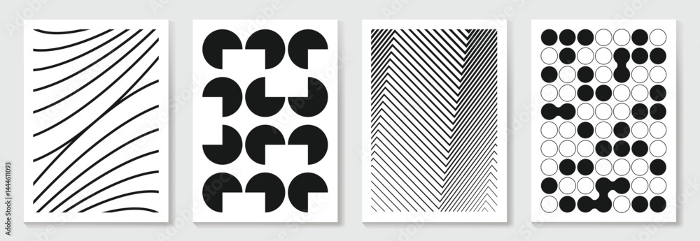 Aufkleber abstract monochrome poster background vector set. modern cover template with black and white perspec