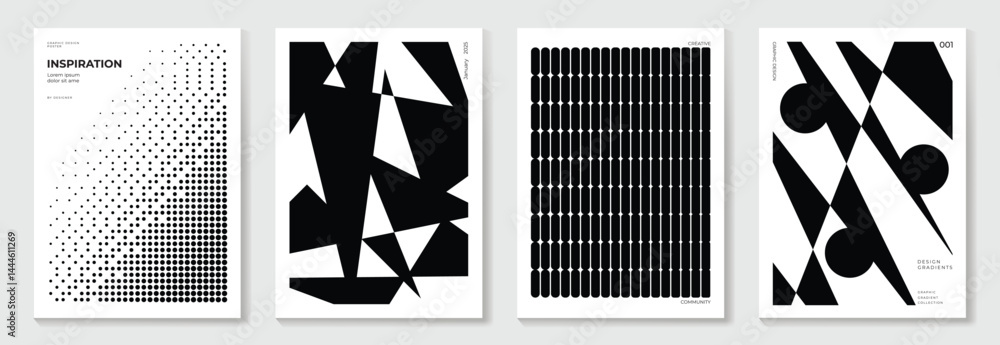 Aufkleber abstract monochrome poster background vector set. modern cover template with black and white perspec
