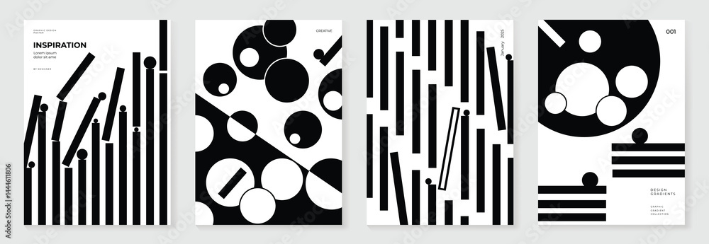 Poster abstract monochrome poster background vector set. modern cover template with black and white perspec