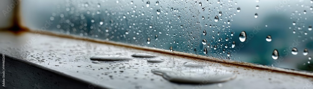 Poster raindrop on a window showing city landscape and emotional texture concept. water droplets on a windo