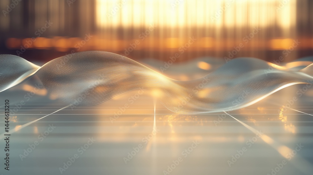 Aufkleber digital ai interface concept, large curved waveforms made of light and transparent glass, golden hou
