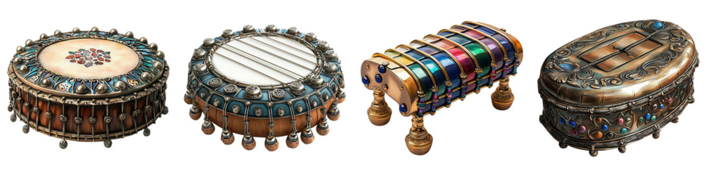 Crafted 3D Collection of Vibraslap, metallic percussion instrument with rich detail, Traditional Musical Instruments Concept, Transparent PNG background, commercial use