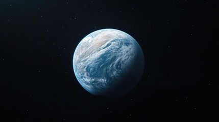 Fototapeta premium Blue planet Earth floating in the dark void of outer space surrounded by distant stars.