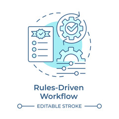 Rules driven workflow soft blue concept icon. Checklist compliance, regulation. Product quality. Round shape line illustration. Abstract idea. Graphic design. Easy to use in advertising, marketing