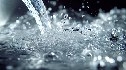 Steady stream of clear water flowing into a sink from a chrome faucet, illustrating strength and clarity
