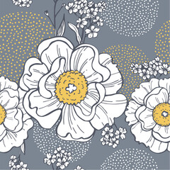 Floral background. Seamless vector pattern with hand-drawn flowers.