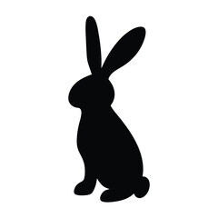 Silhouette of a Sitting Rabbit Easter Bunny Hare Black and White Graphic Design Element