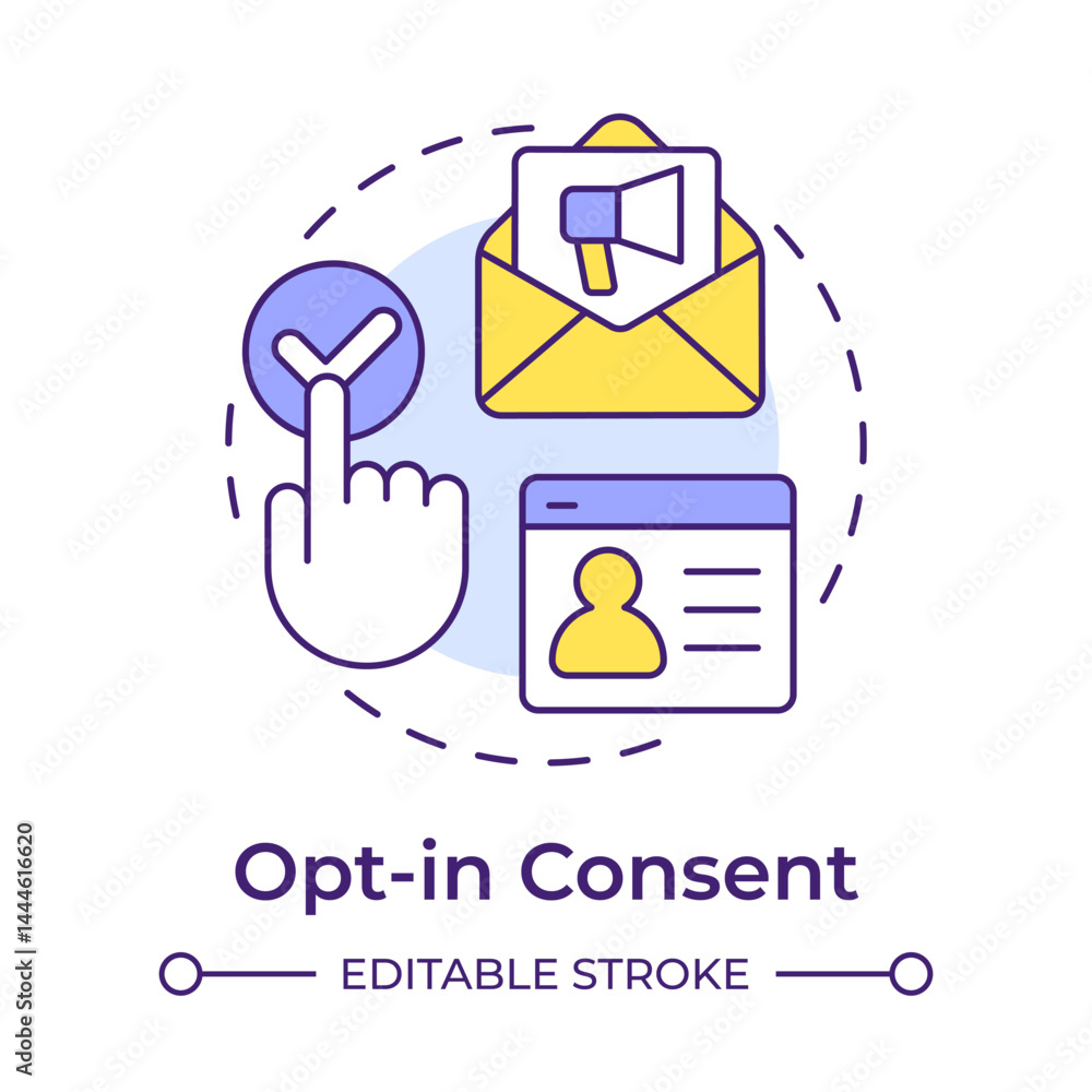 Poster opt in consent multi color concept icon. active steps to agree for user data collection permission. 