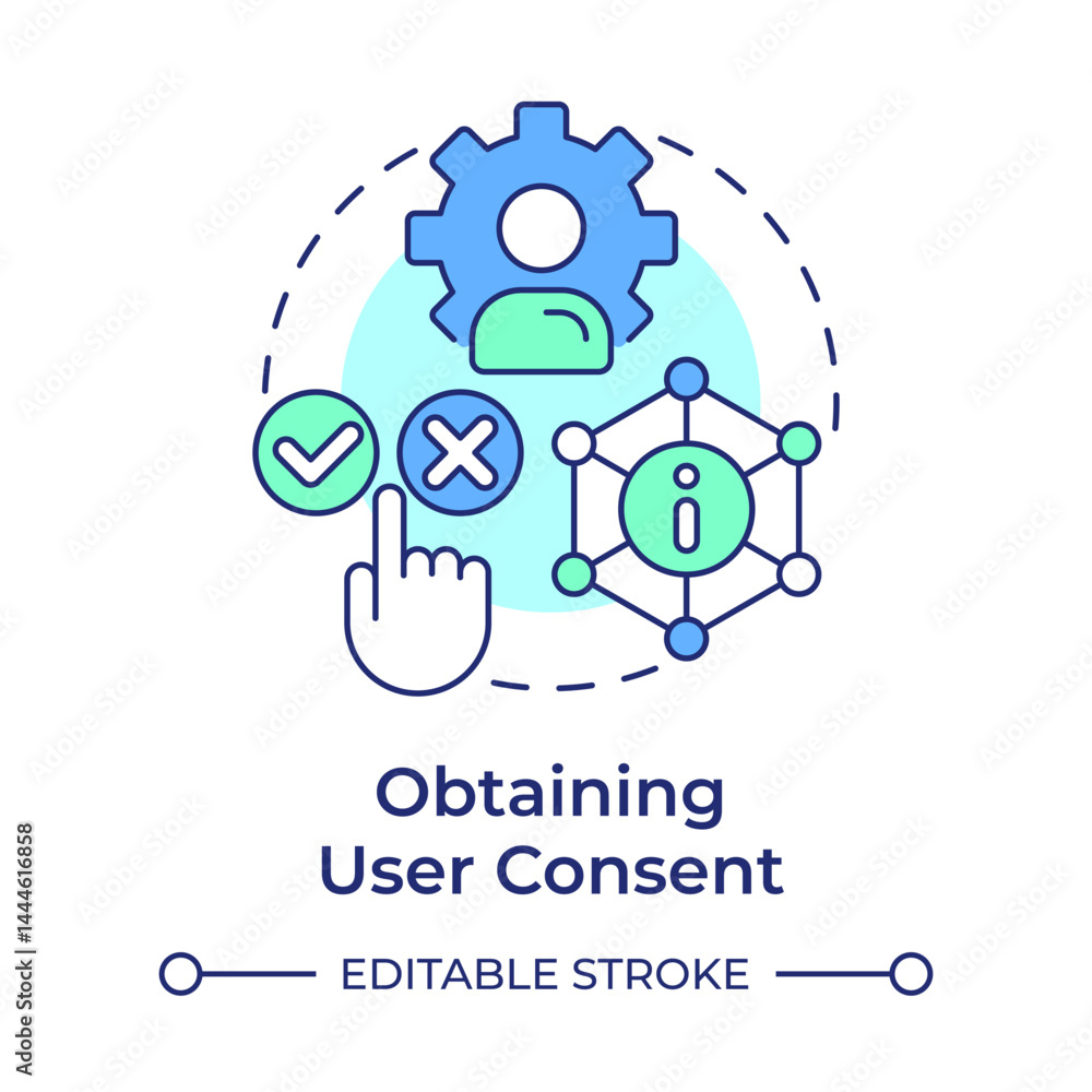 Poster obtaining user consent multi color concept icon. free choice to transfer data. allowance lifecycle m