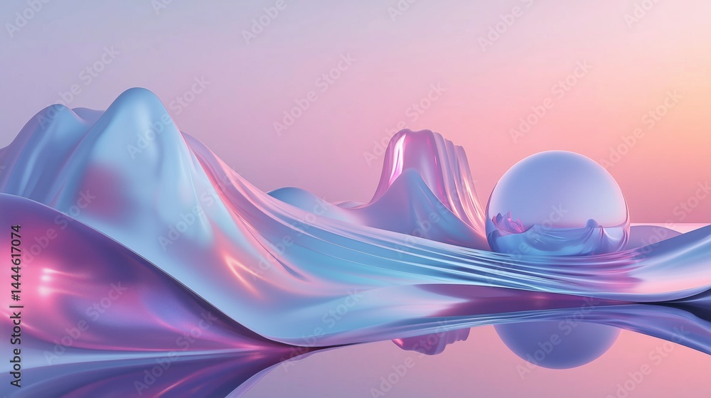 Poster high-tech abstract ai landscape, floating data blocks and holographic interfaces, cool metallic pale