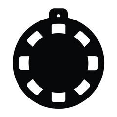 Black and white illustration of a single poker chip with a hole at the top