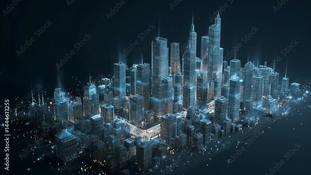 Aufkleber captivating low poly 3d wireframe illustration of a smart city with glowing binary code elements