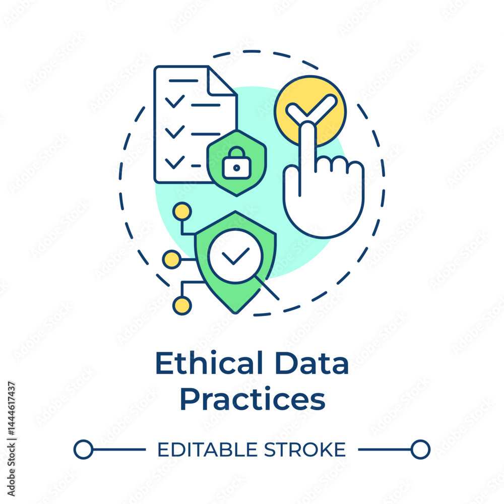 Poster ethical data practices multi color concept icon. asking for permission. benefit of consent managemen