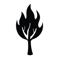 Stylized black vector image of a burning tree on a white background