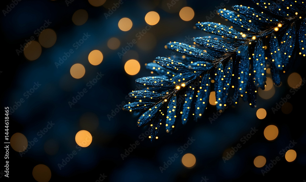 Poster frosted branch with bokeh lights background