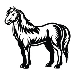 Monochrome Running Horse Artwork, Elegant Black Stallion Silhouette on White Background