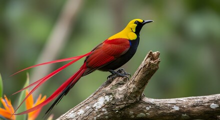 Naklejka premium Magnificent Bird of Paradise Perched in the Rainforest