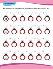 Addition and subtraction worksheet, addition for preschool and kindergarten, Solve and write worksheet. Count and write worksheet