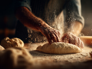 close-up of hands making pizza dough, artisan kitchen vibe
