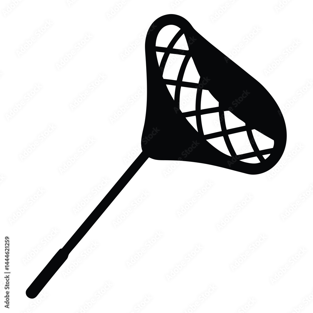 Poster a simple black and white illustration of a butterfly net or insect catching net