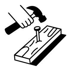 Nail fixing with hammer, hand drawn style icon 
