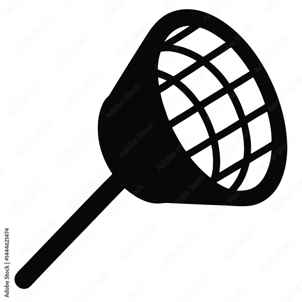 Poster black and white illustration of a simple net or scoop with a long handle