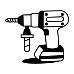 A doodle style icon of an electric drill 
