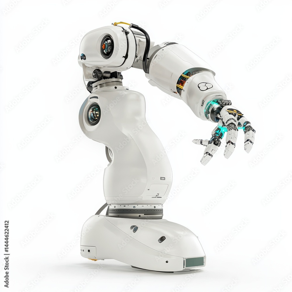 Poster innovative robotic arm demonstration technology lab high-resolution content modern environment close