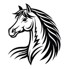 Horse Silhouette on White, Elegant Stallion Standing Profile, Black and White