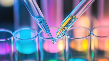 Colorful test tubes with liquid transfer