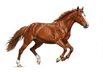 Naklejka premium Illustration of a chestnut horse with white markings galloping on a plain white background design art