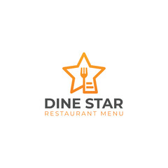 Dine Star Restaurant Logo Modern Food Menu Star Icon with Fork and Typography Design