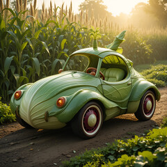 green car in the garden
