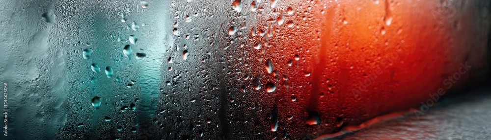 Poster raindrop on a window featuring sad city mood and water texture concept. close-up of water droplets o