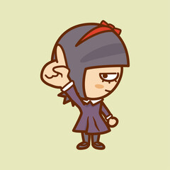 １本の指を立て手を突き上げる横顔の女の子のイラスト／Illustration of a profile of a girl pointing up one finger