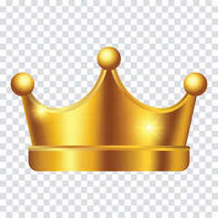 Shiny Golden Crown vector illustration – 3D realistic Royal Crown with sparkles on transparent background for Luxury, Power, and Royalty design