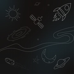 Minimalist Line Art Space Elements on Dark Background