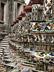 Thai Temple Stupa with Ornate Mosaic Details