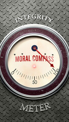 Moral Compass and Integrity that is hitting a full scale, showing a very high level of moral compass, overload of it, too much of it. Maximum value, off the charts.  ,3d illustration